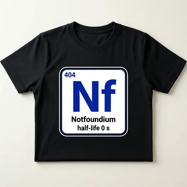 A black t-shirt printed with the Notfoundium element tile